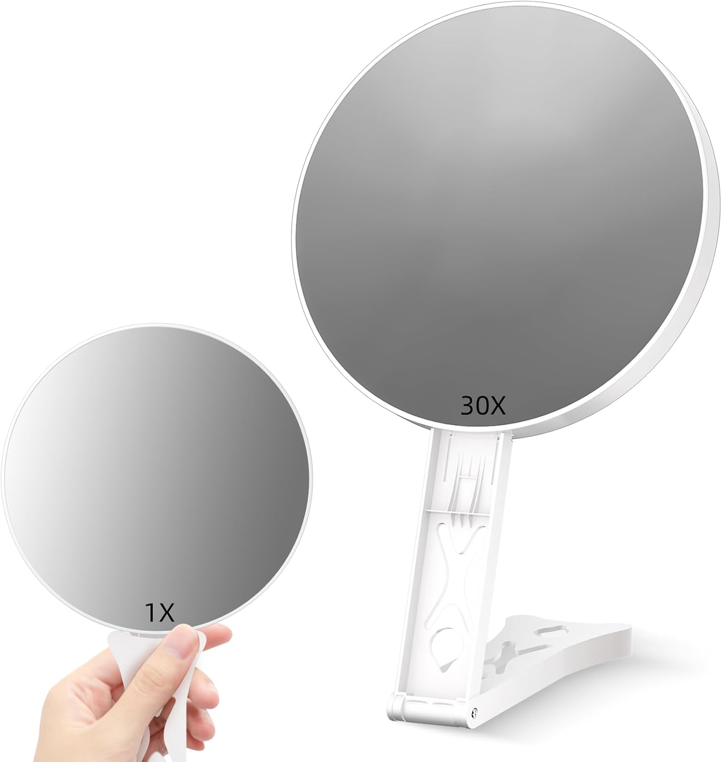 Magnifying Mirror 30X, Double Sided 30X /1X Large 5.5inch Travel Makeup Mirror, High Magnification Hand Mirror with Handle, Portable Magnified Mirror 30x with Stand for Precision Makeup Deep Cleaning