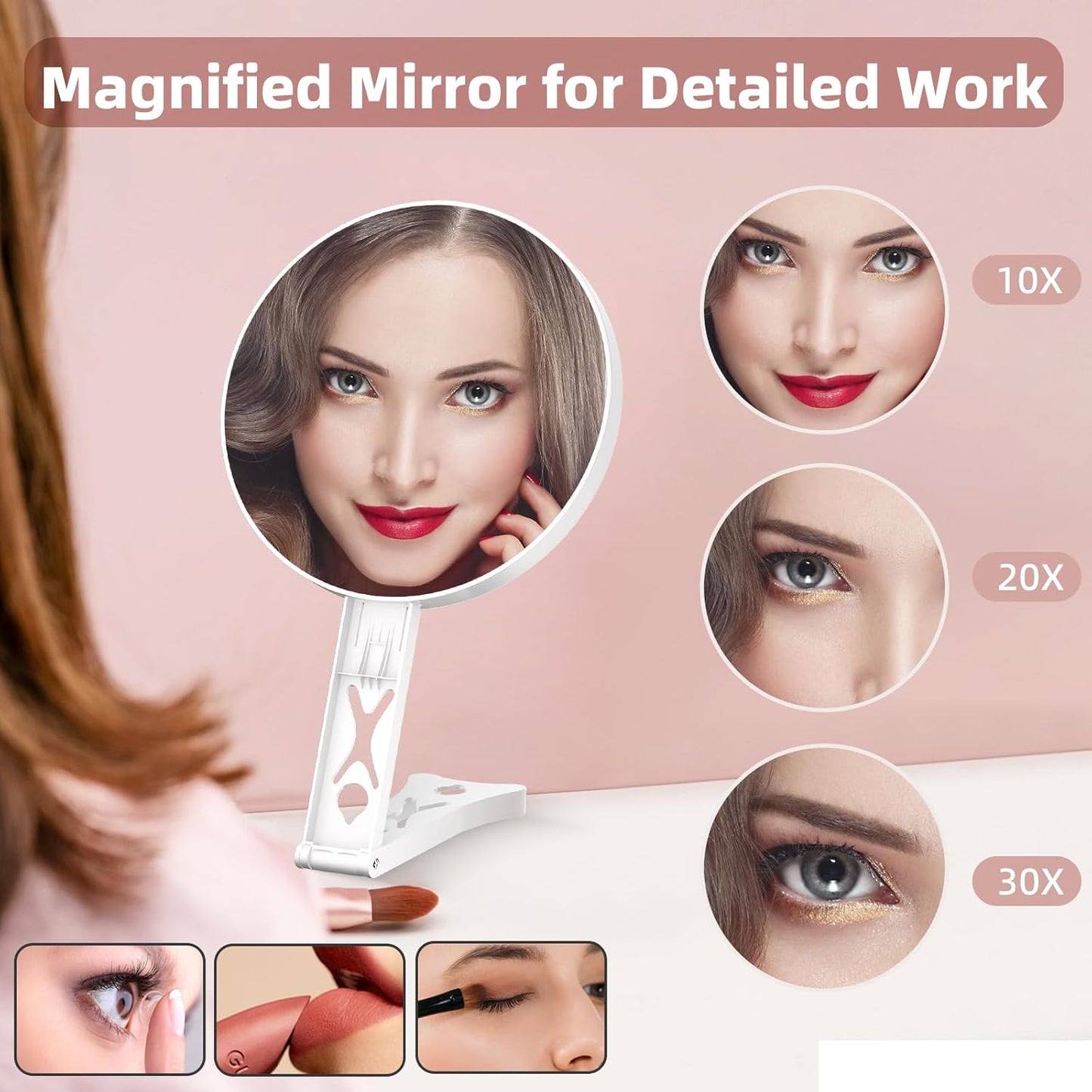 Magnifying Mirror 30X, Double Sided 30X /1X Large 5.5inch Travel Makeup Mirror, High Magnification Hand Mirror with Handle, Portable Magnified Mirror 30x with Stand for Precision Makeup Deep Cleaning