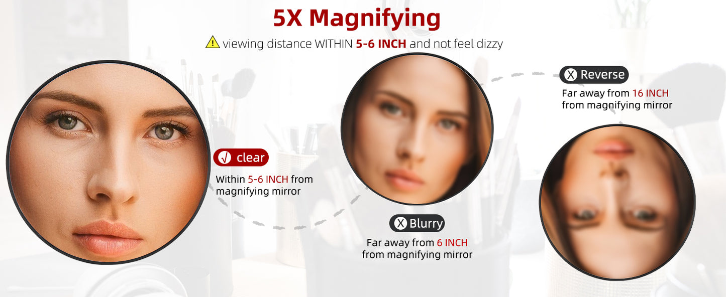 Round 30X Magnifying Mirror, 6inch Magnified Mirror with 3 Suction Cups, Compact Magnifying Mirror and Tweezers, 30X Travel Magnification Mirror for Makeup,Shaving,Blackhead Blemish Removal(Black-30X)