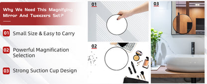 Round 30X Magnifying Mirror, 6inch Magnified Mirror with 3 Suction Cups, Compact Magnifying Mirror and Tweezers, 30X Travel Magnification Mirror for Makeup,Shaving,Blackhead Blemish Removal(Black-30X)