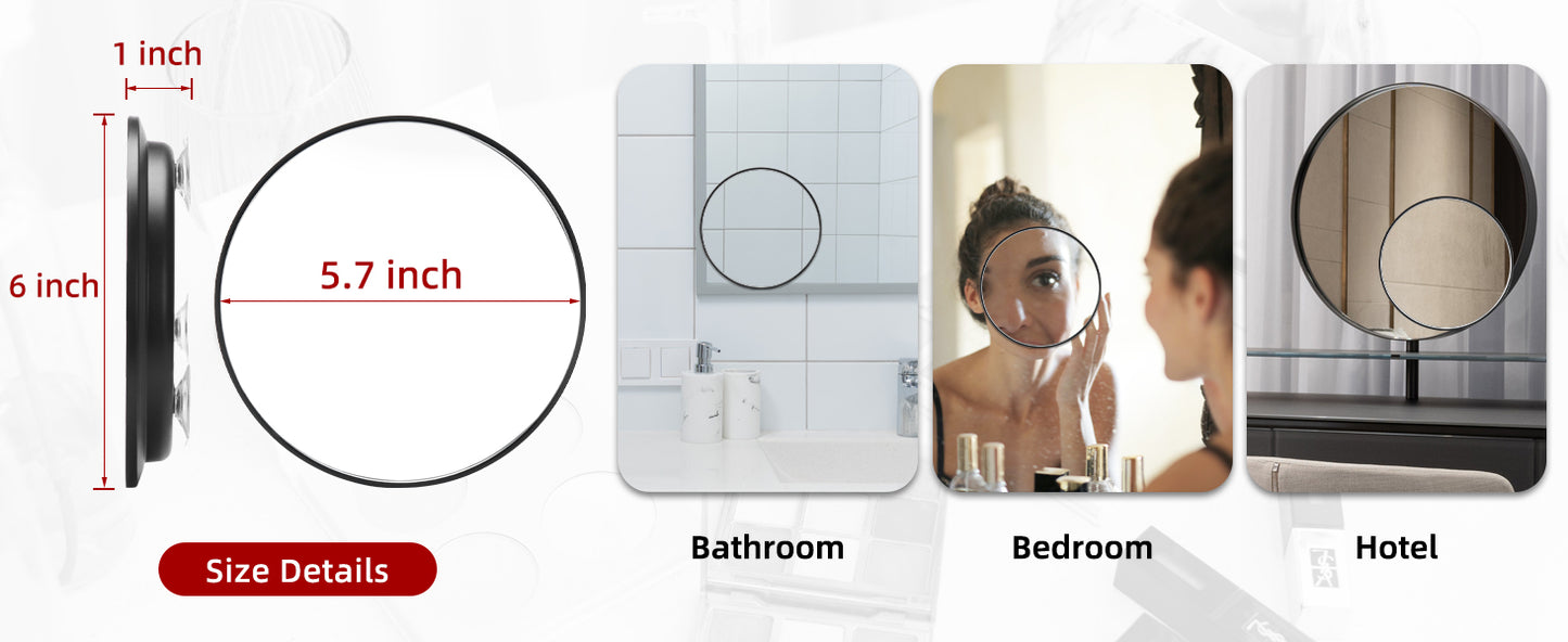 Round 30X Magnifying Mirror, 6inch Magnified Mirror with 3 Suction Cups, Compact Magnifying Mirror and Tweezers, 30X Travel Magnification Mirror for Makeup,Shaving,Blackhead Blemish Removal(Black-30X)