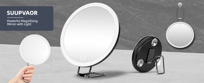 Magnifying Mirror with Light, Large 6" Rechargeable Lighted 30x Magnified Mirror with Suction Cups & Table Stand, 3 Color Modes Dimmable Light up Travel Magnifying Makeup Mirror High Magnification
