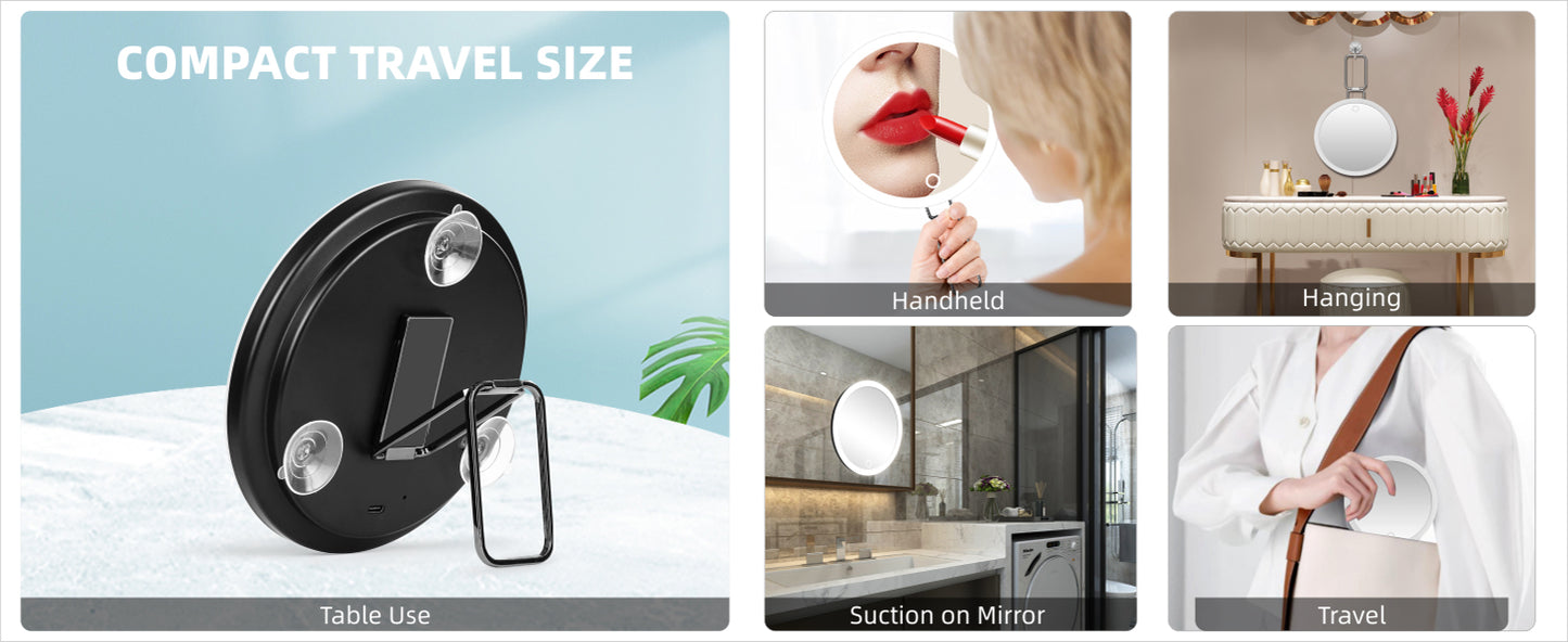 Magnifying Mirror with Light, Large 6" Rechargeable Lighted 30x Magnified Mirror with Suction Cups & Table Stand, 3 Color Modes Dimmable Light up Travel Magnifying Makeup Mirror High Magnification