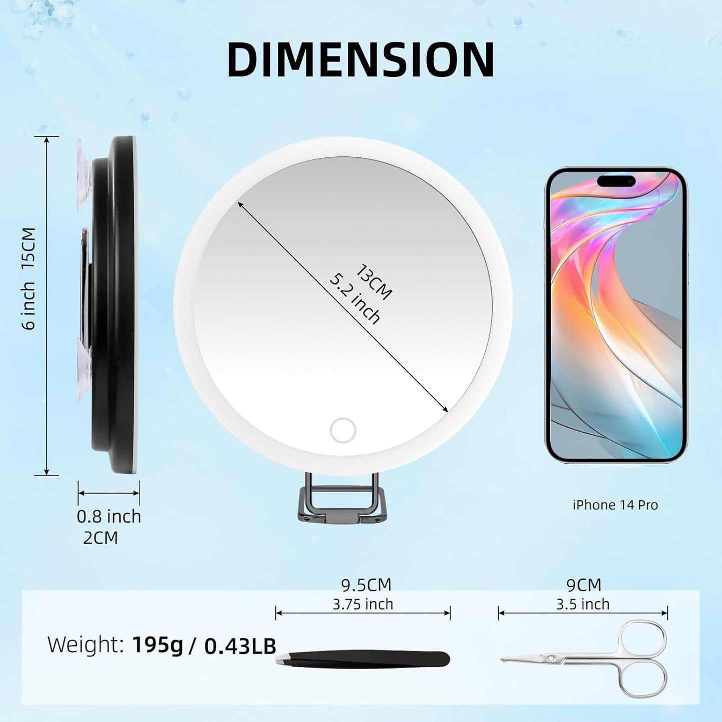 Magnifying Mirror with Light, Large 6" Rechargeable Lighted 30x Magnified Mirror with Suction Cups & Table Stand, 3 Color Modes Dimmable Light up Travel Magnifying Makeup Mirror High Magnification