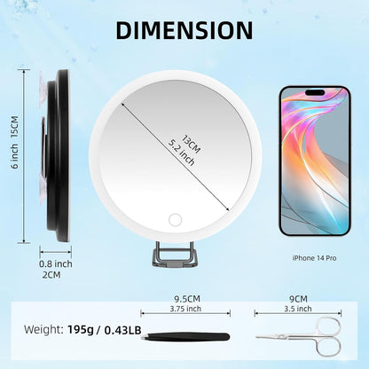Magnifying Mirror with Light, Large 6" Rechargeable Lighted 30x Magnified Mirror with Suction Cups & Table Stand, 3 Color Modes Dimmable Light up Travel Magnifying Makeup Mirror High Magnification