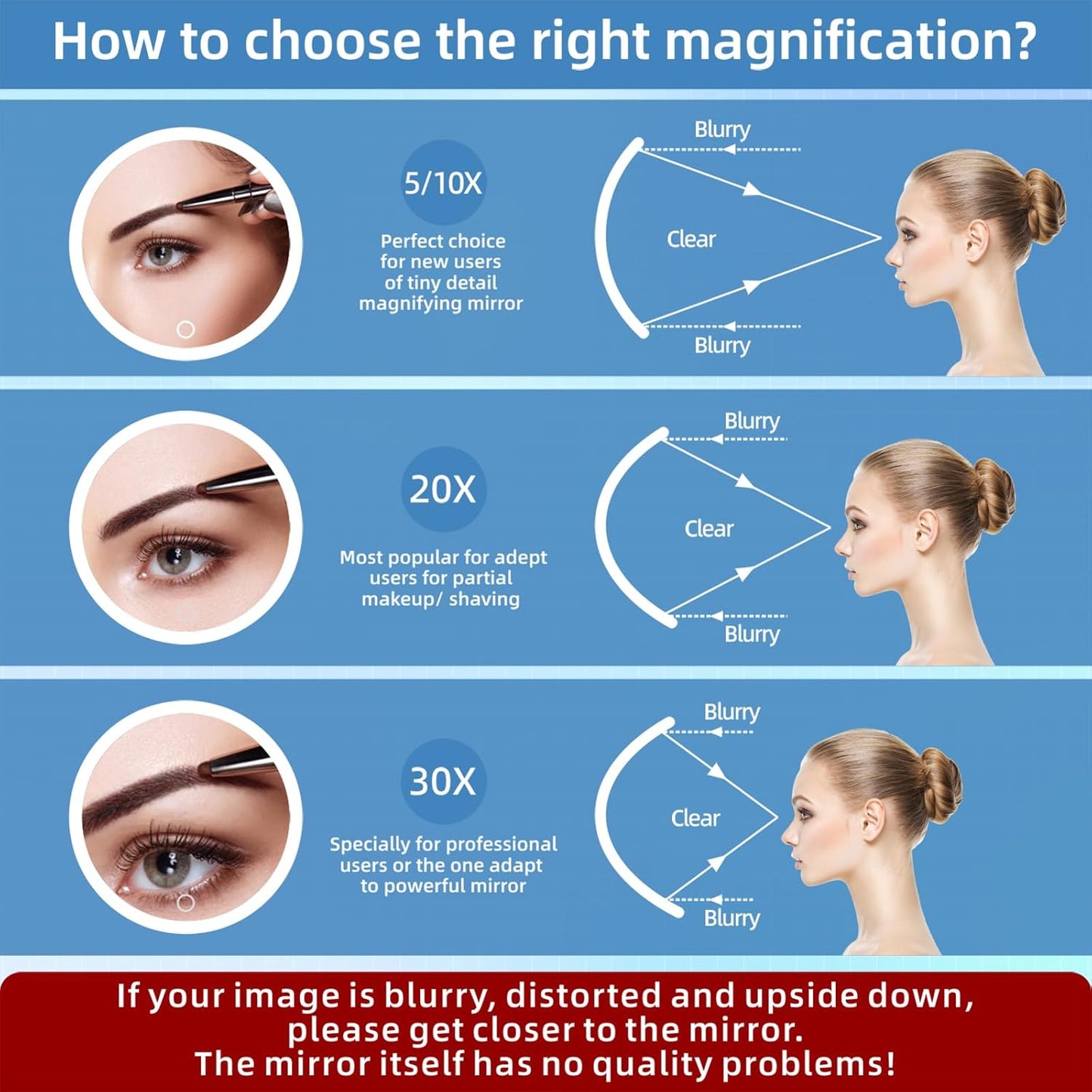 Magnifying Mirror with Light, Large 6" Rechargeable Lighted 30x Magnified Mirror with Suction Cups & Table Stand, 3 Color Modes Dimmable Light up Travel Magnifying Makeup Mirror High Magnification