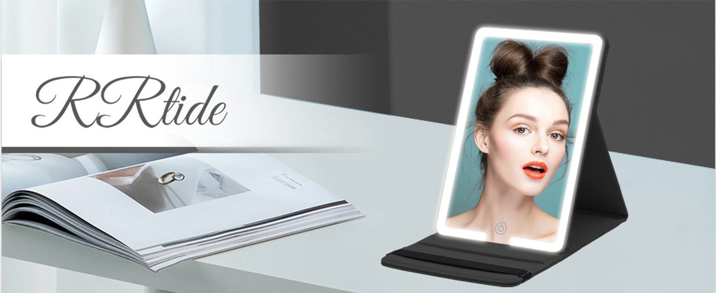 Lighted Travel Makeup Mirror with Round 10X & 20X Magnifying Mirror, PU Leather Vanity Mirror with Lights with 2000mAh Battery, LED Tabletop Cosmetic Mirror of 8 * 5.5inch