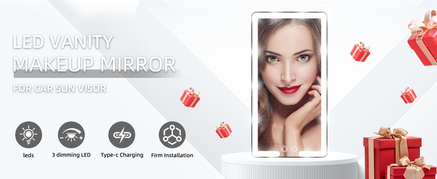 Led Car Sun Visor Vanity Mirror, Upgraded Car Mirror with Lights,Large Dimmable Light up Vanity Makeup Mirror for Car,Rechargeable Universal Rear View Mirror for Car Visor