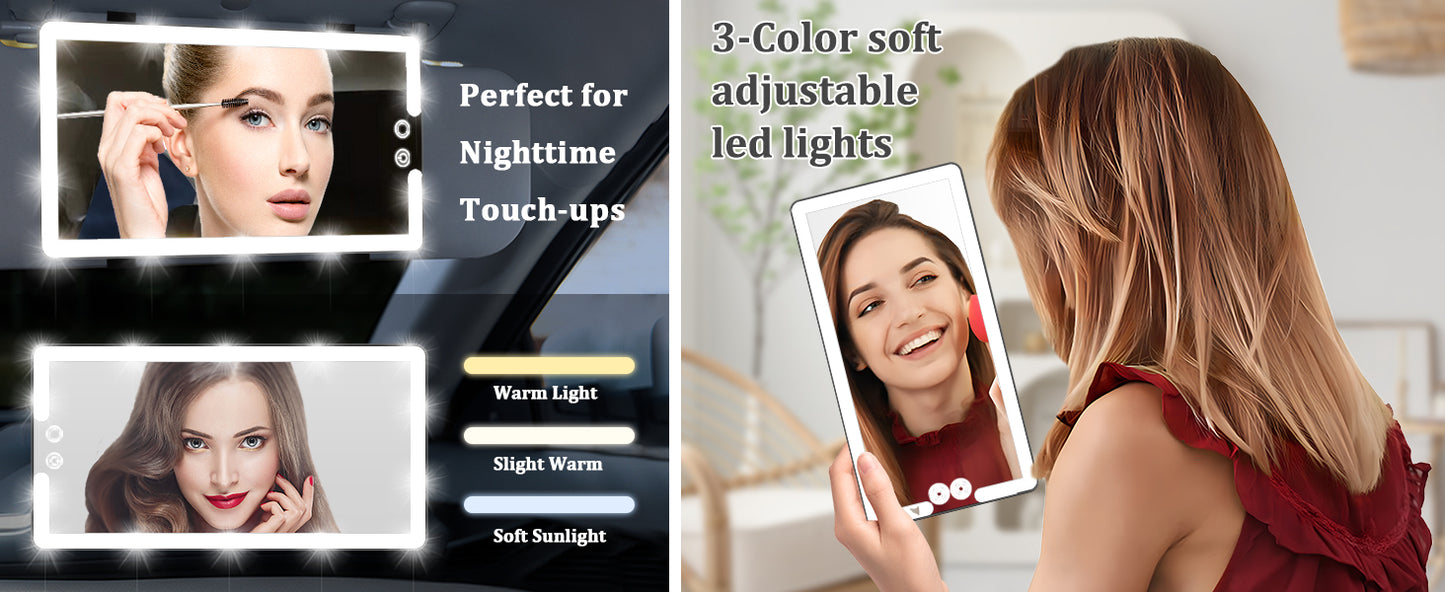 Led Car Sun Visor Vanity Mirror, Upgraded Car Mirror with Lights,Large Dimmable Light up Vanity Makeup Mirror for Car,Rechargeable Universal Rear View Mirror for Car Visor