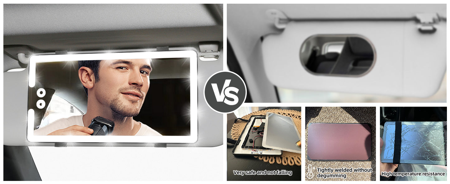Led Car Sun Visor Vanity Mirror, Upgraded Car Mirror with Lights,Large Dimmable Light up Vanity Makeup Mirror for Car,Rechargeable Universal Rear View Mirror for Car Visor