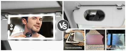Led Car Sun Visor Vanity Mirror, Upgraded Car Mirror with Lights,Large Dimmable Light up Vanity Makeup Mirror for Car,Rechargeable Universal Rear View Mirror for Car Visor