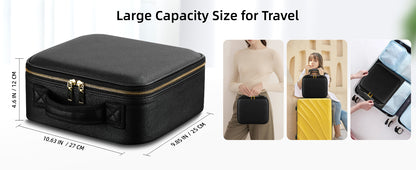 Travel Makeup Bag with Mirror of LED Lighted, Makeup Train Case with Adjustable Dividers, Makeup Case with Mirror and Detachable 10x Magnifying Mirror